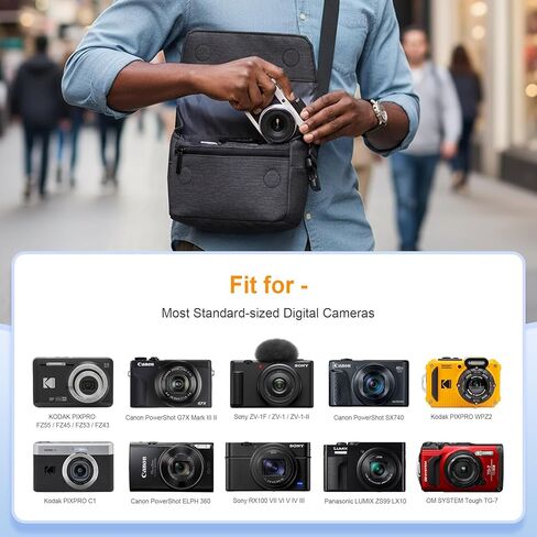 حقيبة كاميرا Lacdo للكاميرا الرقمية، تناسب Canon PowerShot G7X Mark III II/PowerShot SX740، KODAK PIXPRO FZ45/FZ45، Sony Cybershot، RICOH GR، LUMIX ZS99 حقيبة كتف صغيرة للكاميرا، رمادي in Kuwait