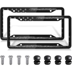 حامل إطارات لوحة ترخيص العلم الأمريكي، واقي لوحة ترخيص مزخرف من الألومنيوم مع براغي للرجال/النساء، ملحقات تزيين السيارة، قطعتان-أسود وأحمر أمريكي in Kuwait