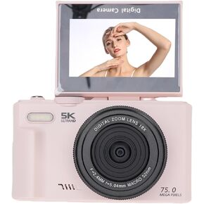 EBTOOLS 5K Digital Camera, 75MP Vlogging Camera for Vlog with 18X Zoom 3 Inch 180 Flip Screen WiFi 32GB Memory Card, Macro Wide Angle Lens LED Fill Light in Kuwait