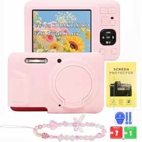 Case for Kodak PIXPRO FZ55 with 2 Screen Protector and 1 Charm Wrist Strap, Soft Silicone Digital Camera Protector Case with Lens Cover for Kodak PIXPRO FZ55 Accessories (Pink) in Saudi Arabia