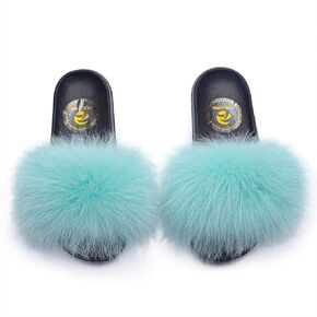 FOLOBE Women Fuzzy Slides Fur Feather Sandals Fur Slips Fur Slippers Fluffy Slides Outdoor House Slides Shoes Fuzzy Slippers Fluffy Sandals slip on fur slippers in Kuwait