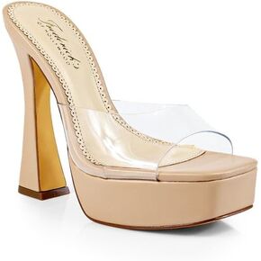 FREDERICK'S OF HOLLYWOOD Open Square Toe Platform Mule with Trapezoid Heel Slide-On Sandal - Trendy Women's Sandal with Chunky Sole, Chic Summer Footwear, FOH-Elaina in Saudi Arabia