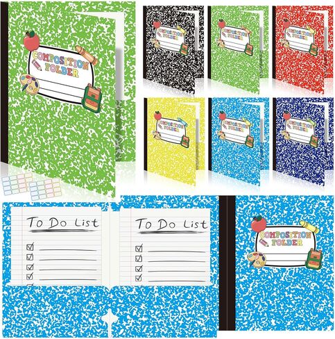 Cinrobiye 24 Pack Inspirational 2 Pocket Folders with 32 Name Labels, Decorative Motivational Letter Size Kids Folders File with Pockets for Office Home Homework Documents Storage Organizer in Saudi Arabia