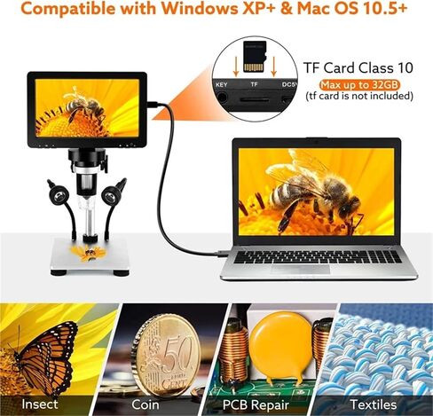LCD 7 Inch Digital Microscope HD USB Microscope with Wired Remote 1200X Magnification Handheld Microscope with Video Recorder in Saudi Arabia