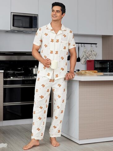 Women's Pajamas Set Soft Comfortable Sleepwear Teddy Bear Print Nightwear Short and Long Sleeves in Saudi Arabia