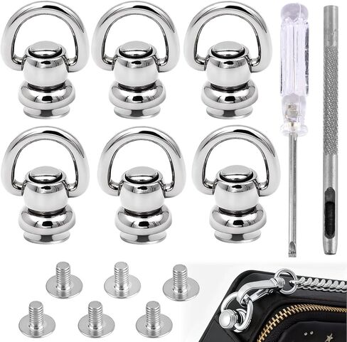 MILAKE 6 Pcs Rotatable D Rings for Purse Hardware Kit, Solid Brass Leather Rivets with Screw Posts, Hole Punch and Screwdriver for Handbag Strap Repair, Dog Collar, Sewing Craft (Gold) in Kuwait