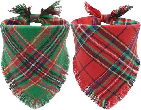 Fall Dog Bandanas,Autumn Halloween Orange Plaid Scarf,Triangle Holiday Thanksgiving Outfit for Boy and Girl Dogs,Pet Costumes for Medium to Large Dogs,2PCS Double-Sided Plaid Design with Tassels in Saudi Arabia
