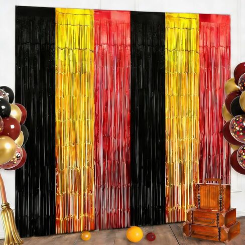 Black Red Gold Foil Fringe Curtains Backdrop Birthday Party Decorations, 2 Pack 3.28 x 6.56 Ft Magical Tinsel Streamer Banner Photo Booth Props for Cartoon Theme Casino Christmas Party Decor Supplies in Saudi Arabia