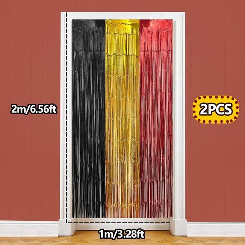 Black Red Gold Foil Fringe Curtains Backdrop Birthday Party Decorations, 2 Pack 3.28 x 6.56 Ft Magical Tinsel Streamer Banner Photo Booth Props for Cartoon Theme Casino Christmas Party Decor Supplies in Saudi Arabia