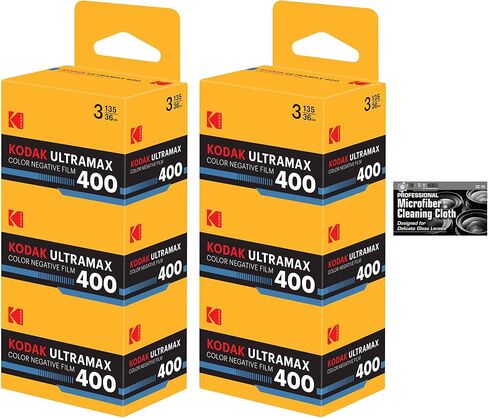 فيلم Kodak Eastman UltraMax 400 لون سلبي (فيلم رول 35 مم، 36 تعريض) - عبوة من 6 قطع مع قطعة قماش للتنظيف من الألياف الدقيقة in Kuwait