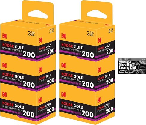 فيلم Kodak Eastman Gold 200 لون سلبي (فيلم رول 35 مم، 36 تعريض) - عبوة من 6 قطع مع قطعة قماش تنظيف من الألياف الدقيقة in Kuwait