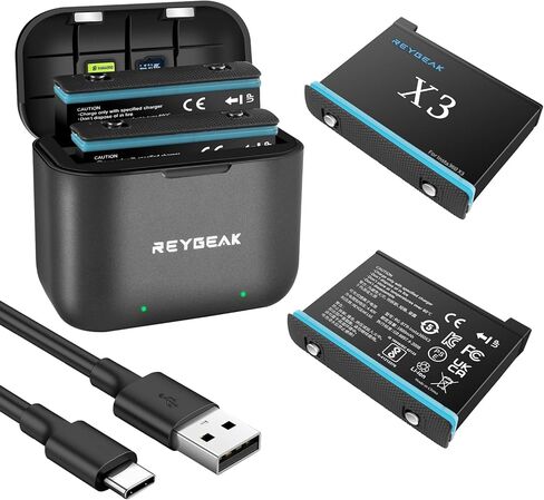 REYGEAK for Insta360 X3 Batteries with Fast Charge Hub,1800mAh Replacement Battery with 2 Charging Channel,Misro SD Card Slots Can be Stored (2 Battries+ Charging Box) in Saudi Arabia