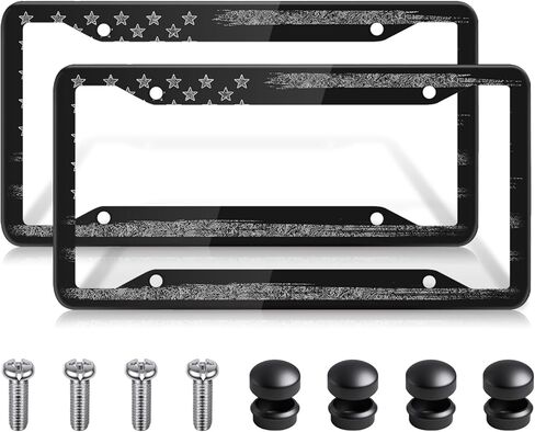 American Flag License Plate Frames Holder,Aluminum Novelty Decorative License Plate Protector with Screws for Men/Women,Car Decoration Accessories,2pcs-Black RedAmerican Flag in Saudi Arabia
