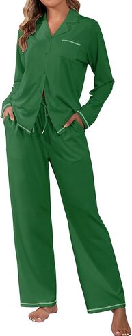 ZAFUL Women's Cotton Pajamas Sets Notch Long Sleeve Sleepwear Button Down Nightwear Soft Pjs Lounge Sets in Saudi Arabia