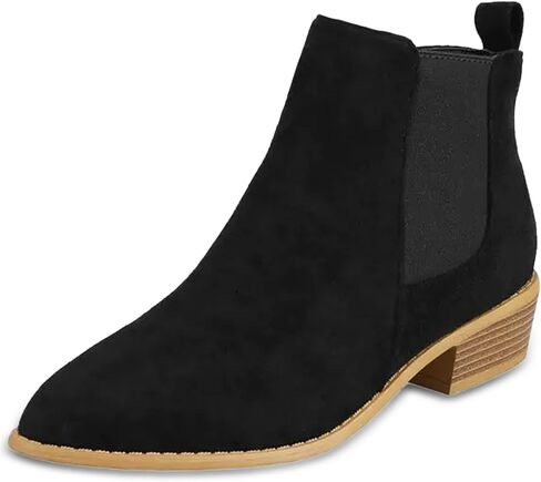 Sunporx Women'S Suede Ankle Boots Low-Heeled Slip-Resistant Pointed-toe Breathable Casual Booties Block-Heeled Autumn/Winter Warm Boots in Saudi Arabia