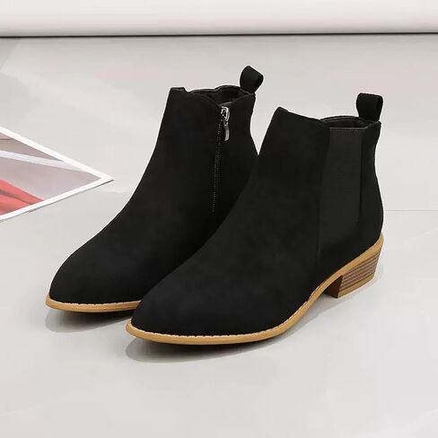 Sunporx Women'S Suede Ankle Boots Low-Heeled Slip-Resistant Pointed-toe Breathable Casual Booties Block-Heeled Autumn/Winter Warm Boots in Saudi Arabia