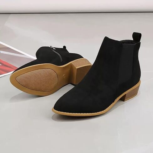 Sunporx Women'S Suede Ankle Boots Low-Heeled Slip-Resistant Pointed-toe Breathable Casual Booties Block-Heeled Autumn/Winter Warm Boots in Saudi Arabia