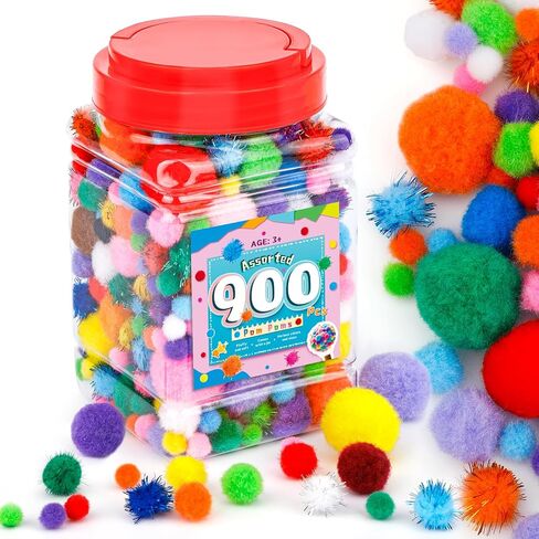 MORFEN 400 Pcs - 300 Pcs1 Inch Pom Poms with 100 pcs Wiggle Eyes (5/6/7/8 mm), Assorted Colors Pom Poms for Crafts, Puff Balls Pompoms in Jar for Making Decorations DIY Craft Supplies in Kuwait