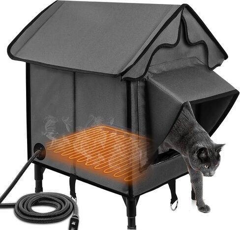 Heated Cat House for Outside, Winter Insulated Cats House with Heated Pad, Waterproof Weatherproof Cat Shelter for Outdoor Indoor Cats, Cozy Elevated Feral Cat House Bed Green 21x19.4x16.5 in in Kuwait