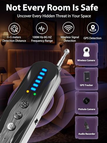 Hidden Camera Detectors,Infrared Pin-Hole Camera Finder,Wireless Camera detector, Anti-Spy Alarm and Bug Detector, GPS Tracker Detector, Portable Hidden Device Finder for Travel & Office(Black) in Saudi Arabia