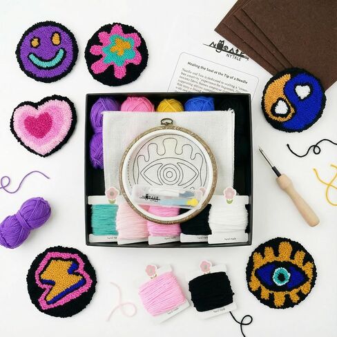 NYTALE POP Punch Needle Coaster Kit للمبتدئين - تطريز خاص ، خيوط ، أدوات ، مربع الأدوات ، 6 أجهزة كمبيوترمية وتعليمات للبالغين in Kuwait