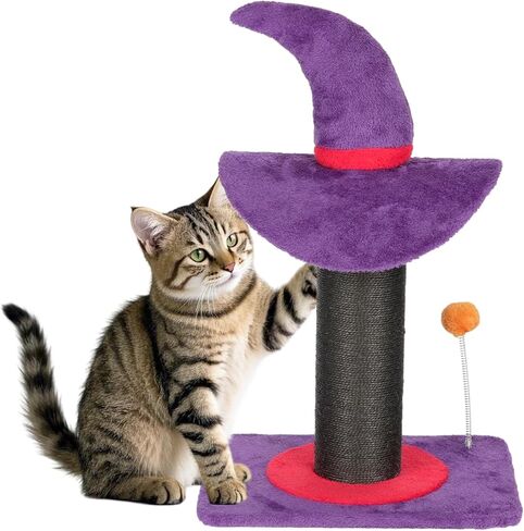 VINGLI Halloween Cat Tree, Indoor Gothic Cat Tree Tower with Sisal-Covered Scratching Posts & Cave & Coffin Shape Platform Bed, 45 inch Vampire Kittens Pet House Stretching Tree Branches, Black & Red in Saudi Arabia