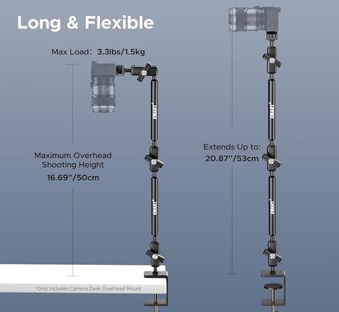 EMART Overhead Camera Mount with 21"Magic Arm and C Clamp,Overhead Phone Mount with 1/4"&3/8" Screw,Articulating Desktop Boom Arm Compatible with Webcam/Monitors/Mics for Streaming/Recording in Saudi Arabia