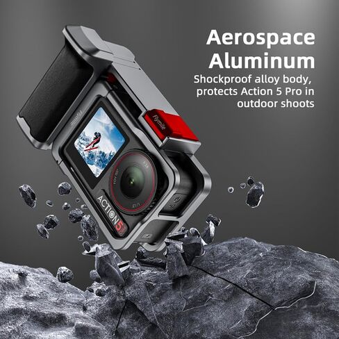مجموعة مقبض المقبض لـ DJI Osmo Action 5 Pro، مع قفص Osmo Action 5 Pro، حامل حامل للتصوير السريع للشارع، زر الغالق، حذاء بارد، فتحة ملولبة 1/4 لعصا سيلفي ثلاثية القوائم in Saudi Arabia