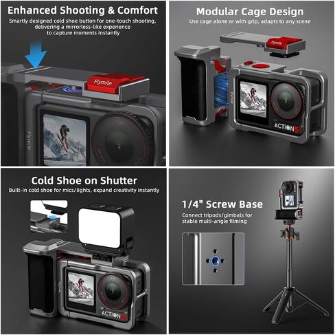 مجموعة مقبض المقبض لـ DJI Osmo Action 5 Pro، مع قفص Osmo Action 5 Pro، حامل حامل للتصوير السريع للشارع، زر الغالق، حذاء بارد، فتحة ملولبة 1/4 لعصا سيلفي ثلاثية القوائم in Saudi Arabia