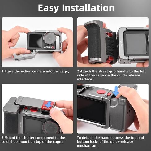 مجموعة مقبض المقبض لـ DJI Osmo Action 5 Pro، مع قفص Osmo Action 5 Pro، حامل حامل للتصوير السريع للشارع، زر الغالق، حذاء بارد، فتحة ملولبة 1/4 لعصا سيلفي ثلاثية القوائم in Saudi Arabia