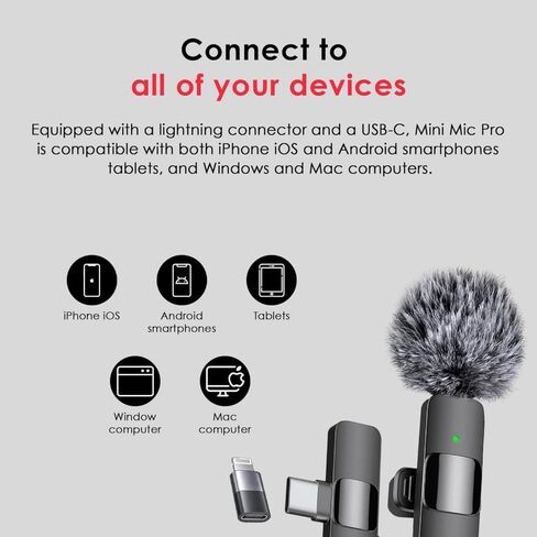 ميكروفون NeoHold اللاسلكي لأجهزة iPhone وiPad وAndroid، قطعتين من ميكروفون Lavalier مع موصل USB-C، تسجيل واضح للغاية للبودكاست، ASMR، TikTok، تسجيل الفيديو in Saudi Arabia