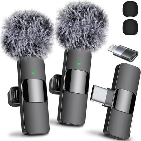 ميكروفون NeoHold اللاسلكي لأجهزة iPhone وiPad وAndroid، قطعتين من ميكروفون Lavalier مع موصل USB-C، تسجيل واضح للغاية للبودكاست، ASMR، TikTok، تسجيل الفيديو in Saudi Arabia