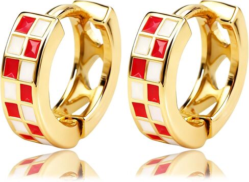 Gold Checkered Earrings for Women Halloween Earring Teacher Earrings Football Mom Black And White Hoop Earring Checkered Houndstooth Accessories Dainty Huggie Earring Jewelry in Saudi Arabia