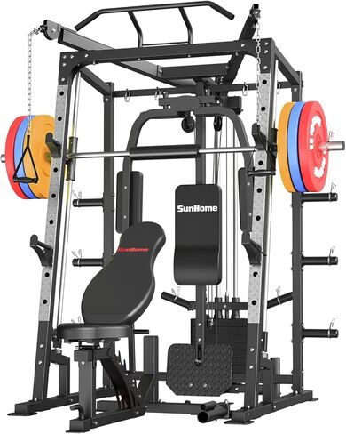 Sunhome Smith Machine ، 2000 رطل القرفصاء القرفصاء باور مع بار سميث ، ونظمان من الانسحاب من LAT ، وآلة كروس الكابلات والمزيد من مرفق الكابلات لصالة الألعاب الرياضية المنزلية in Kuwait