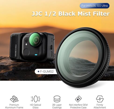JJC Go Ultra Black Mist 1/2 Filter for Insta360 Go Ultra Accessories, Black Diffusion 1/2 Screw-On Filter, Dreamy Cinematic Mist Effect, Multi Coated Optical Glass Aluminium Frame, with Storage Case in Saudi Arabia
