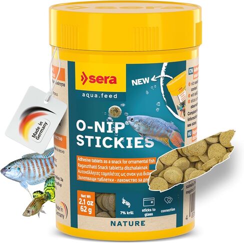 Sera O-Nip Stickies 100 Tabs 2.1 oz | Complete Feed for All Ornamental Fish | Adhesive Tablets Stick to The Aquarium Glass | High Protein | No Dyes & Preservatives | with Bloodworms, Krill & Tubifex in Saudi Arabia