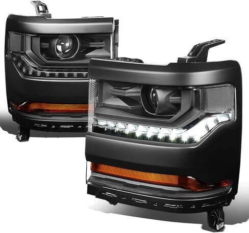 مجموعة المصابيح الأمامية LED DRL من Auto Dynasty متوافقة مع 2016-2019 Chevy Silverado 1500، زوج من المصابيح الأمامية HID البديلة مع شريط ضوء تشغيل LED، شعاع منخفض لجهاز العرض، زاوية شفافة من الكروم in Saudi Arabia