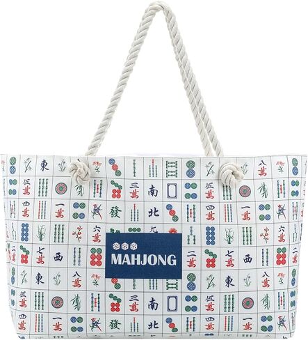 Empty Mahjong Bag Mahjong Tiles Tote 24.0 x 13.0 x 4.7 Inch Chinoiserie Empty Tiles Bag with Handle Thickened Blue Printed Tote Case for Game Party Daily Storage Carry in Kuwait