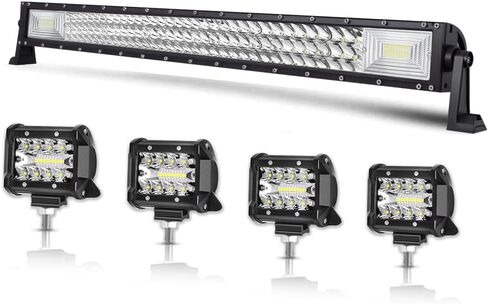 طقم شريط إضاءة LED، شريط إضاءة شاحنة 12 بوصة 300 وات و2 قطعة 4 بوصة 60 وات LED مصابيح عمل مع مجموعة أسلاك تسخير بقعة الفيضانات على الطرق الوعرة القيادة أضواء جرار الضباب لشاحنة ATV UTV عربة الغولف قارب Snowplow in Kuwait