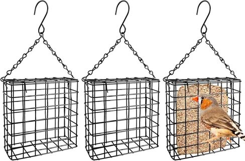Pinvnby 3 PCS Suet Bird Feeder Metal Black Tuet Leachers for Outsiding Hanging Bild Bird Teeder مع سعة كعكة شحم سلسلة خطاف لبطولة ساحة الحديقة in Saudi Arabia