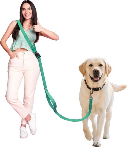 Hands Free Dog Leash,Galaxy Reflective Crossbody Leash, 6–9.5 ft Adjustable Heavy Duty Waist Belt for Medium and Large Dogs Walking,Running,Jogging,Training,Night Walking （290cm, Black in Kuwait