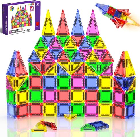 Mini Magnetic Tiles, 40 PCS Travel Magnetic Tiles with Storage Box, Mini Magnet Toy Travel Toy for Kids Ages 3 4-8, STEM Educational Building Set Construction Toys, Boys Girls Toddlers Birthdays Gifts in Kuwait
