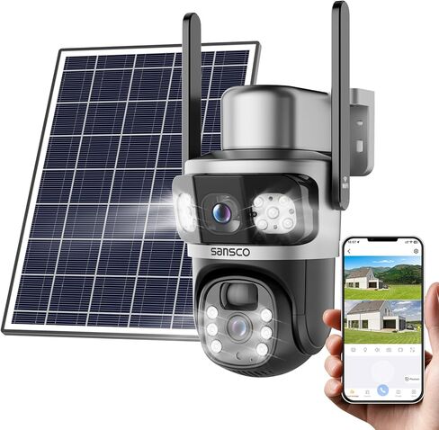 SANSCO 2K Dual Lens Solar Security Camera Wireless Outdoor | 2.4G & 5G WiFi, 360° PTZ Home Security Camera, 100% Wired Free, Spotlight Color Night Vision, 2-Way Audio (4 Pack) in Saudi Arabia