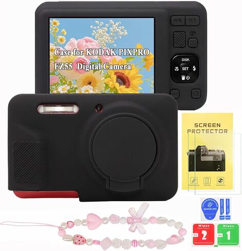 حافظة Kodak Pixpro FZ55، حافظة كاميرا رقمية من السيليكون الناعم مع حزام معصم ساحر للكاميرا وواقي شاشة، حافظة حماية للكاميرا مع غطاء عدسة لملحقات Kodak PIXPRO FZ55 (وردي) in Kuwait