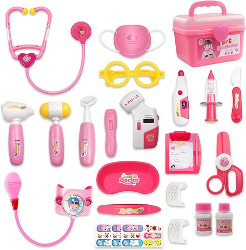PJG Doctor Kit for Toddlers 3-5 ، يلعب أطفال الطبيب التظاهر مع الأزياء والطعن الأعمار من 3-6 ، ألعاب Doctor Kit لـ 2 3 4 5 5 6 سنوات فتيات الفتيات هدية عيد ميلاد ، وردي in Saudi Arabia