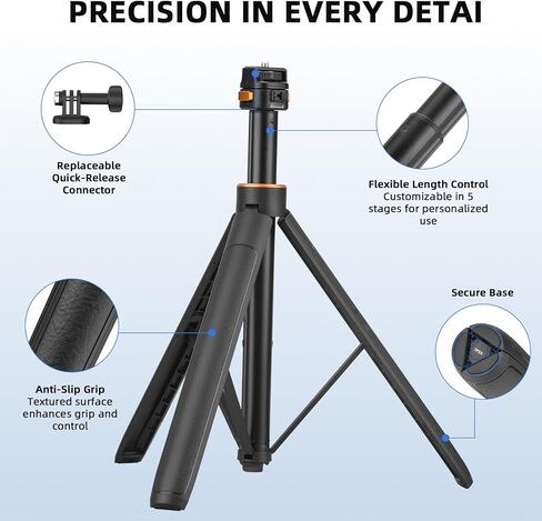 BRDRC 64in Pocket 3 Selfie Stick Tripod and Double Clamp Mount, Extendable Stand with Quick Release 1/4'' Screw and Umbrella Holder Camera Pole Bracket for Insta360 X4 X3 X2 Accessories in Saudi Arabia
