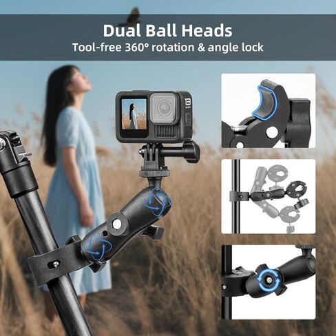 BRDRC 64in Pocket 3 Selfie Stick Tripod and Double Clamp Mount, Extendable Stand with Quick Release 1/4'' Screw and Umbrella Holder Camera Pole Bracket for Insta360 X4 X3 X2 Accessories in Saudi Arabia