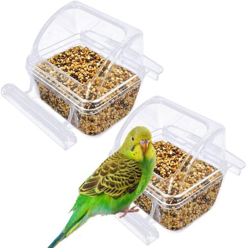 2 Pack Bird Feeders for Cage, No Mess Clear Hanging Parrot Food Bowl, Plastic Slot Food & Water Dispenser Bowl Set, Bird Cage Accessories for Hamsters,Pigeons,Parrot in Kuwait