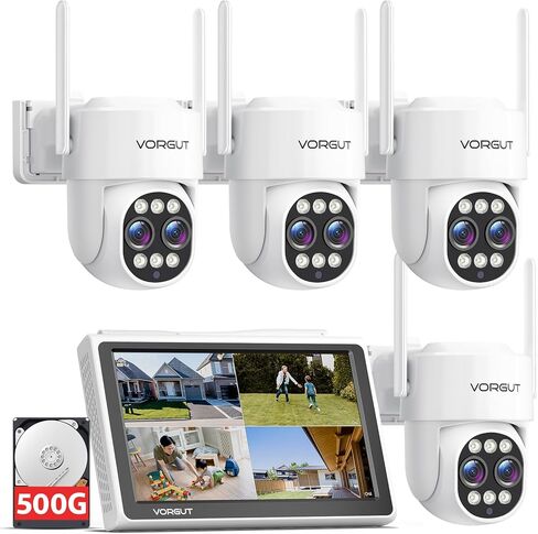 Security Camera Wireless Outdoor System with Monitor, 4pcs Dual Lens 10X Hybrid Zoom PTZ Cameras for Home Surveillance, Color Night Vision, Auto Tracking, Human Detection, 10CH NVR, 500GB HDD in Saudi Arabia
