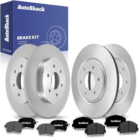 استبدال مجموعة فرامل Autoshack لعام 2017-2019 Nissan Armada 5.6L V8 AWD RWD الخلفية الأمامية المحفورة والقطط المغطى بالقرص الإلكترونية منصات الفرامل السيراميك BRK030645359 in Kuwait